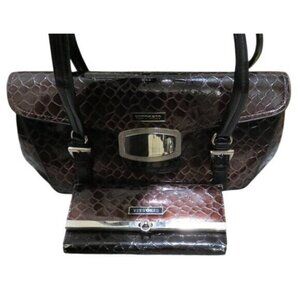 Vittorio Croc embossed Italian leather satchel handbag & Matching Wallet